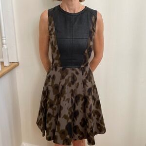 Karen Millen Camouflage Fit & Flare Dress with Faux Leather Panel - Size US 2
